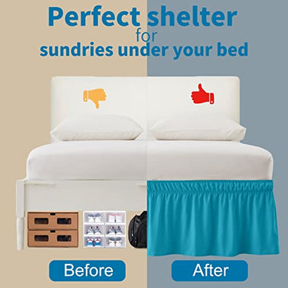  Teal Adjustable Bed Skirt For Full & Queen Size Bed - With 14 Inch Tailored Drop, Wrap Around Bed Skirts With Adjustable Elastic Belt For Easy Fitting - Wrinkle & Fade Resistant