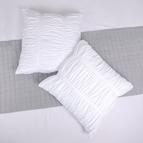  White Farmhouse Euro Shams Set Of 2 With All-Over Boho Crinkles 26x26 European Sham 100% Cotton Shabby Chic Traditional Bedroom Zipper Closure By JNG Kraftlab