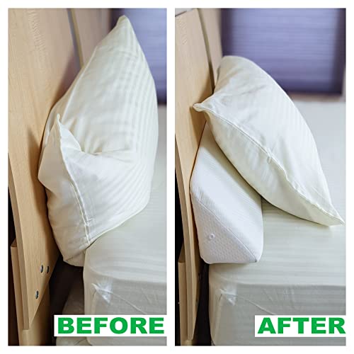  King Size Bed Wedge Pillow Stopper. Headboard Gap Filler (White) To Cover Gap Between Headboard And Bed Or Wall. Soft Washable Air Polyester Cover Over Foam Mattress Wedge (8x6x76”)