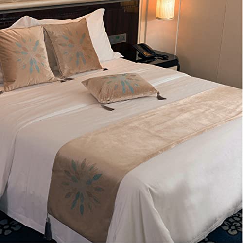  LEEMQCYA Bed Runners Scarves Velveteen Flowers Hot Drilling Bed Flag Hotel Bedroom Bed Towel Homestay Decorative Bedding Tail Modern Bed Protector Pure Color Bed Throws (Twin/45 * 180cm,Beige)