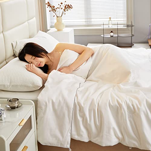  Pure Mulberry Silk Comforter King Size For All Season,100% Natural Long Strand Silk Fill Duvet, Luxury Mulberry Silk Bedding, Noiseless Cotton Shell (White)