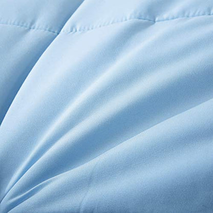  All Season Pre Washed Soft Microfiber White Goose Down Alternative Comforter With Box Stitching (Navy/Light Blue, Twin)