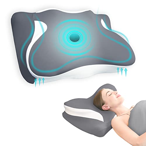  Upgraded Cervical Neck Pillow For Neck And Shoulder Pain, Ergonomic Contour Pillow For Sleeping, Memory Foam Pillow With Cooling Cover, Neck Support Pillow For Side, Back & Stomach Sleepers, Grey