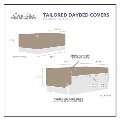  Cozy Line 4 Piece Daybed Cover Set - Pink Garden Bloom Floral Blue Rose Spring Reversible All Season Luxury Bedding With Bedskirt, Pillow Shams