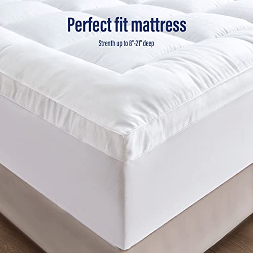  Xtra Thick Queen Mattress Topper, Breathable Fluffy Ultra Soft 1300 GSM Down Alternative Filled Fitted Mattress Protector 8-21" Deep Pocket, Comfort Support Back Mattress Pad Cover (60x80 In,White)