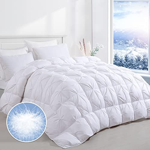  75% White Down Comforter King Size For All Season With 100% Cotton Cover, 600 Fill Power 56OZ Fluffy Duvet Insert With Corner Tabs, Baffle Box Pinch Pleat Design