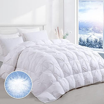  75% White Down Comforter King Size For All Season With 100% Cotton Cover, 600 Fill Power 56OZ Fluffy Duvet Insert With Corner Tabs, Baffle Box Pinch Pleat Design