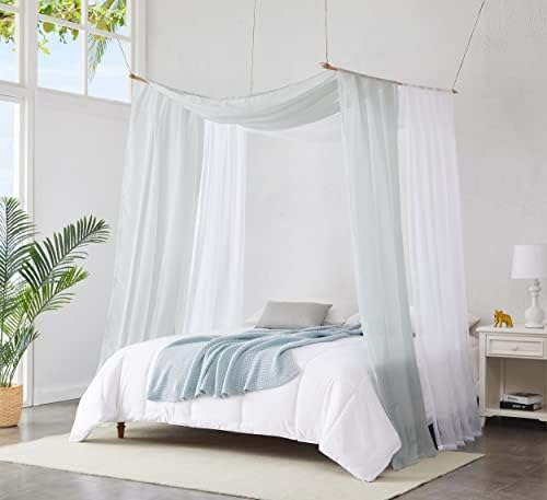  Set Of 2 White & White Canopy Bed Curtains In 55 X 104 Inch Size. 2 Twin Bed Canopy Curtains Can Be Turned Into Kids Bed Tent Or Bed Canopy For Girls. BE White & White 104"