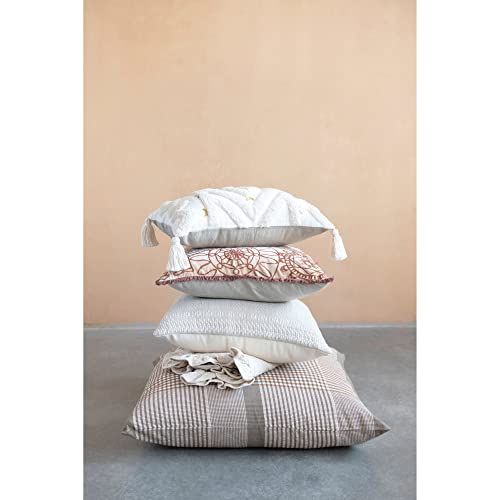  Creative Co-Op Cotton Tufted Lumbar Embroidery And Tassels Pillow, 20" L X 12" W X 2" H, Cream
