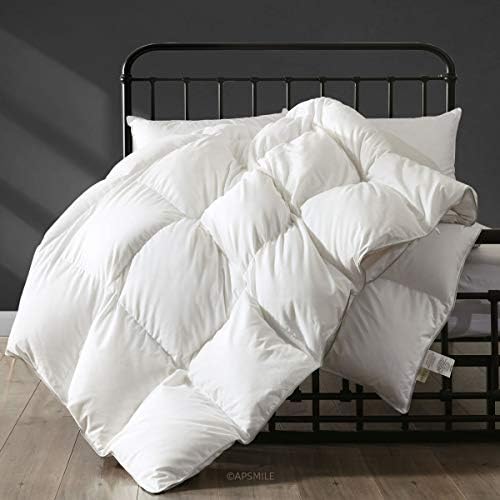  APSMILE Luxurious King Goose Feathers Down Comforter, Ultra-Soft Pima Cotton Goose Down Duvet, 39oz Hotel Collection Down Comforter Medium Warmth All Season Fluffy Duvet Insert (106x90, White)