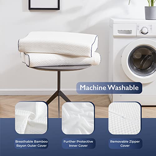  Enther Cervical Memory Foam Pillow For Sleeping, Adjustable Side Sleeper Pillow For Neck Support Shoulder Pain Relief, Orthopedic Contour Firm Pillow With Washable Cover