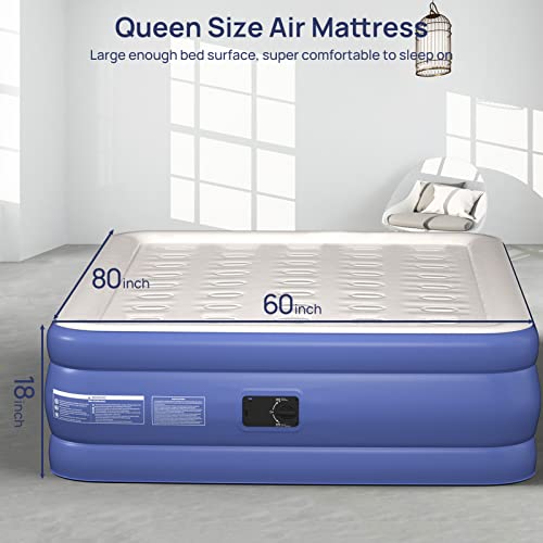  Air Mattress With Built-in Pump Air Mattress Inflatable Bed With 0.6mm Extra Thick Flocked Top 18" Queen Size Suitable For Camping Travel Guests Home, Storage Bag & Repair Patch Kit Included