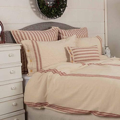  Market Place Red Queen Quilt, 100% Cotton Quilted Bedspread With Red Ticking, Hand Quilted Grain Sack Bed Spread Bedding For Boho, Shabby Chic And Rustic Farmhouse Decor (90”x90”)