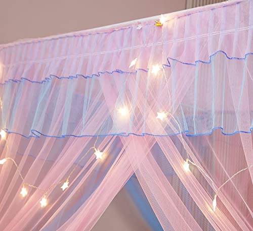  Mengersi Rainbow Canopy Bed Curtains With Lights - Princess Bed Canopy For Girls - Bed Drapes Netting- Bedroom Decoration Accessories,Twin