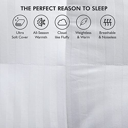  Luxurious Heavy King/California King Siberian Goose Down Comforter All-Season Duvet Insert, Premium Baffle Box, 1200 Thread Count 100% Egyptian Cotton, 75 Oz Fill Weight, White Damask Stripe