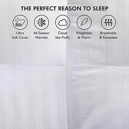  Luxurious Heavy King/California King Siberian Goose Down Comforter All-Season Duvet Insert, Premium Baffle Box, 1200 Thread Count 100% Egyptian Cotton, 75 Oz Fill Weight, White Damask Stripe