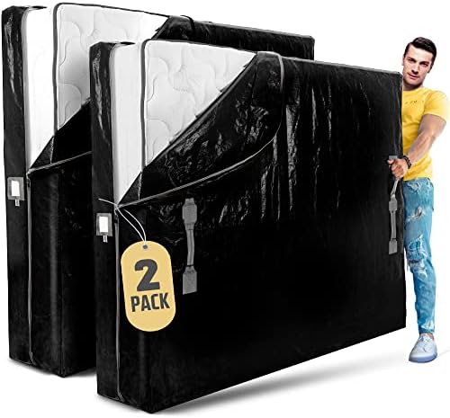  Mattress Bags For Moving With 8 Handles Queen - 2 PACK Extra-Thick Mattress Bag For Moving - Reusable Mattress Storage Bag - Zippered Mattress Cover For Moving, Moving Mattress Bag Protector