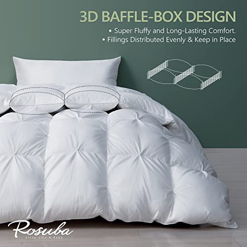  Premium Goose Down Comforter Queen Size, Thick Goose Feather Down Comforter For Winter With Ultra-Soft Cotton Cover, 44 Oz Fluffy Down Duvet Insert With Storage Bag (90x90)