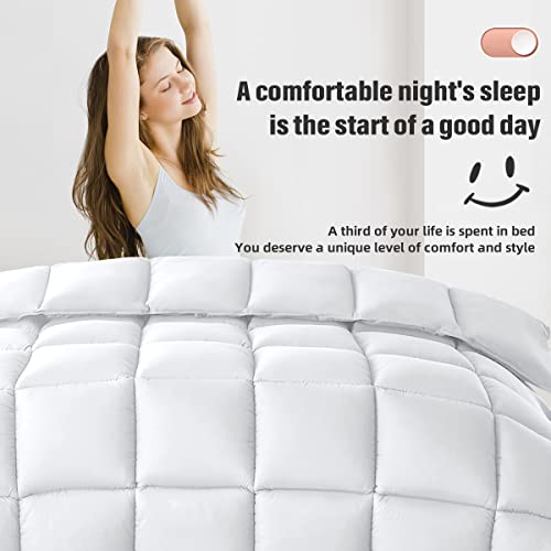  Soft Comforter King Size-Lightweight Down Alternative Comforter Duvet Insert With 8 Corner Tabs-Fluffy Breathable Box Stitched Reversible Comforter(White, King)
