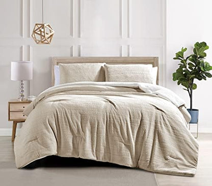  Lafayette Cobblestone Plush Sherpa Reversible 3 PC Heavyweight Comforter Set, Ultra Soft & Cozy, Full/Queen 86"X86"