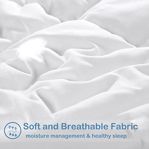  All Season Queen Size Soft Quilted Down Alternative Comforter Reversible Duvet Insert With Corner Tabs,Winter Summer Warm Fluffy,White,88x88 Inches