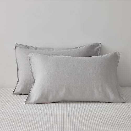  TOSMO 100% Linen Pillowcase Queen Size, Set Of 2, Stone Washed Pillowcases Envelope Closure, Soft And Durable Pillow Cases, 20" X 30", Natural Linen