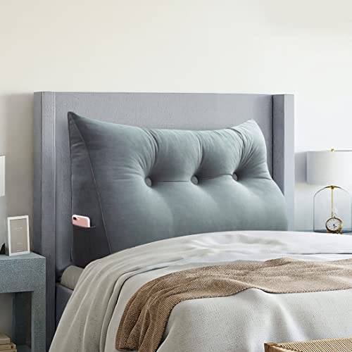  VERCART Large Headboard Pillow Wedge Bed Rest Reading Pillow Daybed Pillows Triangular Headboard Wedge Pillows Bolster Gap Filler Triangle Back Cushion Long Wedge Pillow, Velvet Light Gray Twin