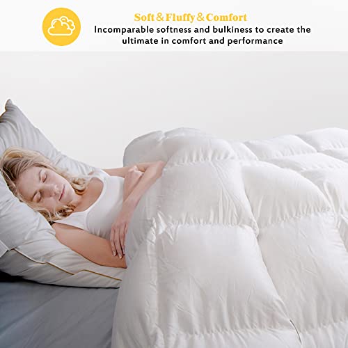  All Season Goose Down Comforter Corner Tabs-Baffle Box Design Duvet Insert Queen Size-Ultra Soft 750 Fill Power 46 Oz Feather Down Fill-Hotel Collection-Medium Warmth (90x90, White)