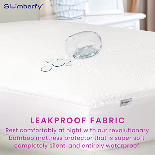  Waterproof Mattress Protector By Slumberfy | Hypoallergenic Bamboo Mattress Protector | Natural + Breathable Jacquard Fabric | Queen Mattress Cover – 60x80”