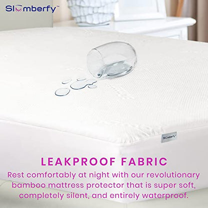  Waterproof Mattress Protector By Slumberfy | Hypoallergenic Bamboo Mattress Protector | Natural + Breathable Jacquard Fabric | Queen Mattress Cover – 60x80”