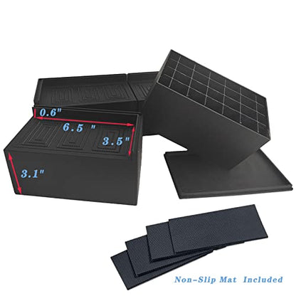  BESAEARO Bed And Furniture Risers,3 Inch Widened Rectangle Risers,Bed Raising Blocks With Non-Slip Mats For Bed Frame, Desk, Sofa, Table Legs Risers Supports Up To11000Lbs, Set Of 4（Big L Shape
