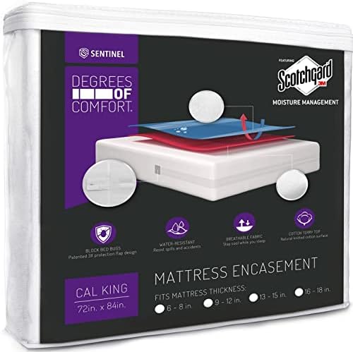  Queen Size Mattress Encasement Bed Bug Proof, Cover 9-12" Deep Bed, 3M Scotchgard