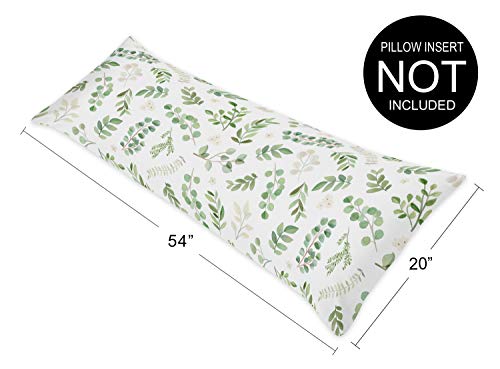  Floral Leaf Body Pillow Case Cover (Pillow Not Included) - Green And White Boho Watercolor Botanical Woodland Tropical Garden