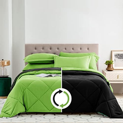  Ousidan Reversible Comforter Twin Size Down Alternative Quilt With Corner Tabs,Brushed Microfiber Cover Black/Dark Grey Comforter,Machine Washable,68x90Inches