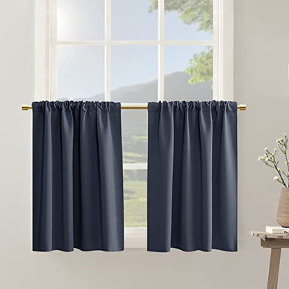  Navy Blue 36 Inch Length Cafe Curtains,2 Panels Blackout Window Treatment Tiers Thermal Rod Pocket Short Loft Bed Boys Bunk Bed Curtains,Dark Blue