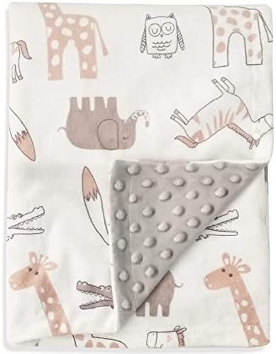  Baby Blanket Soft Minky With Double Layer Dotted Backing, Lovely Animals Printed 30 X 40 Inch Receiving Blanket