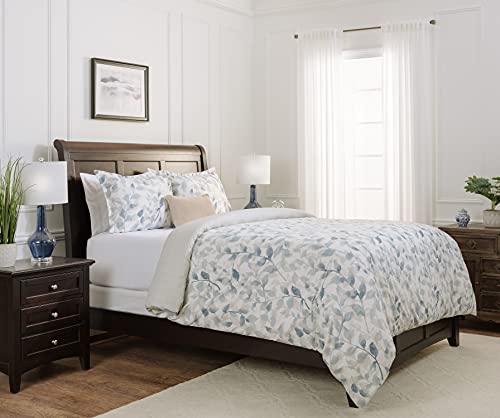  Duvet Cover King Set Ultra Soft Layered Leaf Print 3-Piece Reversible Bedding - Brushed Microfiber Comforter Cover - Zipper Closure (1 Duvet Cover & 2 Pillow Shams) Blue Taupe - King