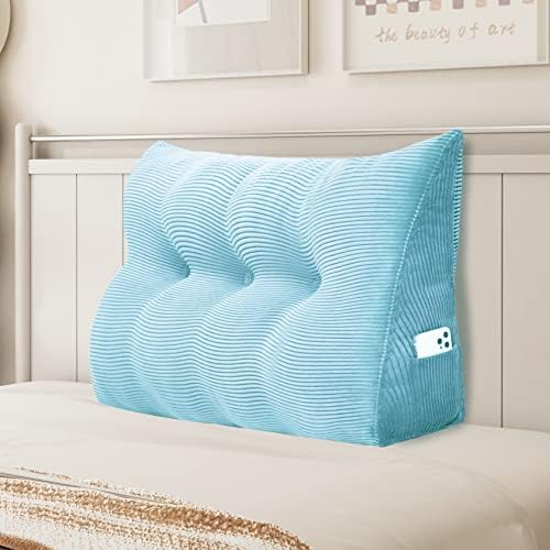 YXCSELL Headboard Wedge Pillow Triangular Bolster Pillows For Daybed Sofa Cushion Corduroy Large Support Backrest Bed Rest Reading Pillow Lumbar Positioning Upholstered (Sky Blue,Twin)
