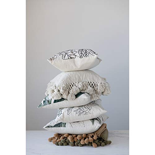  Square Crochet & Tassels Cream Cotton Slub Pillow, 1 Count (Pack Of 1)