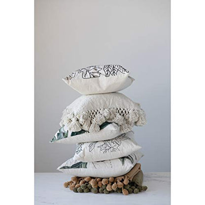  Square Crochet & Tassels Cream Cotton Slub Pillow, 1 Count (Pack Of 1)