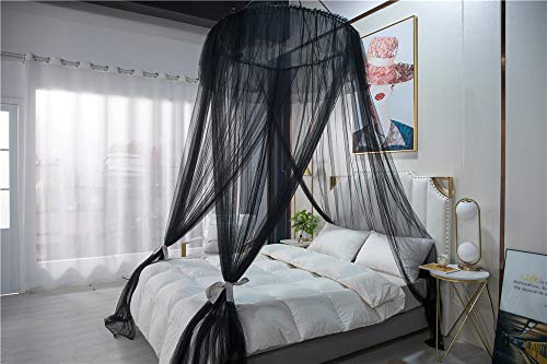  Lotus Karen Bed Canopy - Elegant Lace Round Hoop Polyester Sheer Mesh Bed Curtains - Princess Dome Bedding Net For Twin Full Queen King Size Bed