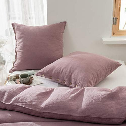  100% Linen Euro Shams With White Trim Inserted Edges 26x26 Inch Stone Washed Pillow Cover Set Of 2 Basic Style Cushion Covers,Rust