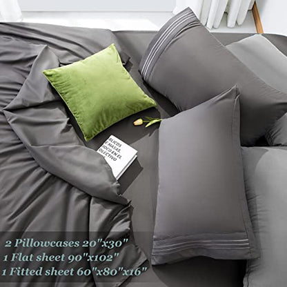  LBRO2M Bed Sheet Set Queen Size 16 Inches Deep Pocket 1800 Thread Count 100% Microfiber Sheet,Bedding Super Soft Comfortable, Cool Warm,4 Piece（Dark Grey）