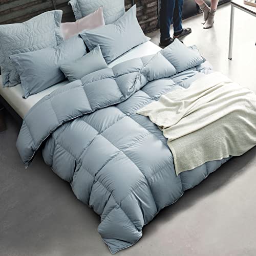 All Season King Size Feathers Down Comforter Duvet Insert, 100% Down-Proof Cover Duvet Insert With 8 Tabs, Light Blue 106x90 Inches