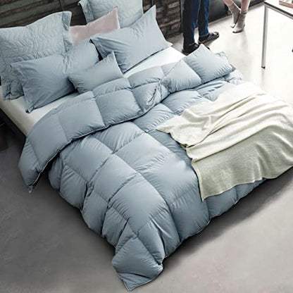  All Season King Size Feathers Down Comforter Duvet Insert, 100% Down-Proof Cover Duvet Insert With 8 Tabs, Light Blue 106x90 Inches