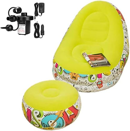  Inflatable Armrest Lounge Chair Couch, Foldable Air Chair Lazy Couch For Gaming Reading Indoor Outdoor, Blue（Air Pump Included）