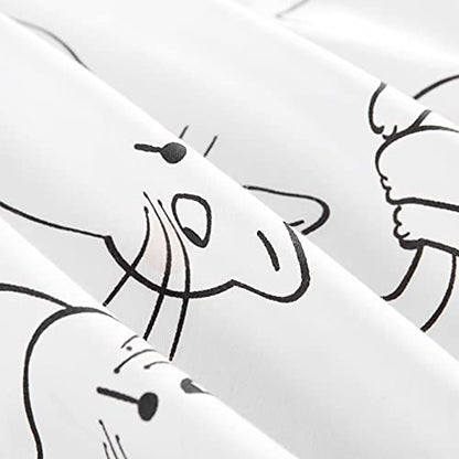  Wake In Cloud - Cats Sheet Set, 100% Cotton Bedding, White With Cats Drawing Pattern Printed (4pcs, Queen Size)