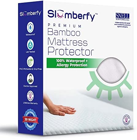  Waterproof Mattress Protector By Slumberfy | Hypoallergenic Bamboo Mattress Protector | Natural + Breathable Jacquard Fabric | Queen Mattress Cover – 60x80”
