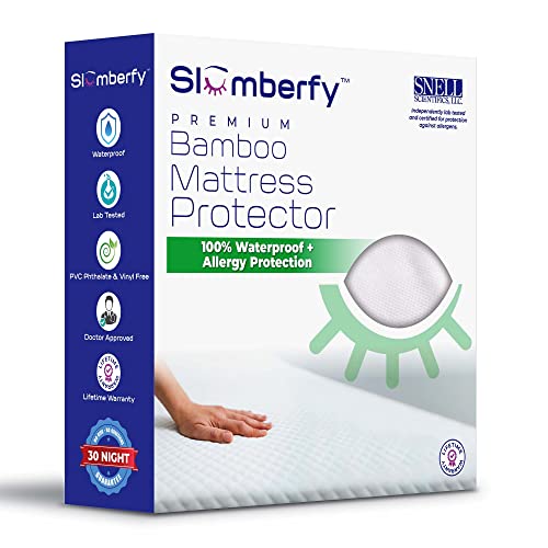  Waterproof Mattress Protector By Slumberfy | Hypoallergenic Bamboo Mattress Protector | Natural + Breathable Jacquard Fabric | Queen Mattress Cover – 60x80”