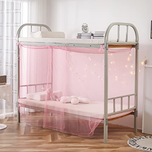  Mengersi Student Bed Canopy, Bunk Bed Nets Bed Canopy Fly Screen Square Bed Curtains Mosquito Nets For Teens Indoor Outdoor (Twin, Pink)